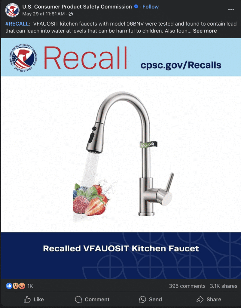 faucet recall alert - how Moen kitchen faucet buyers avoided the recall